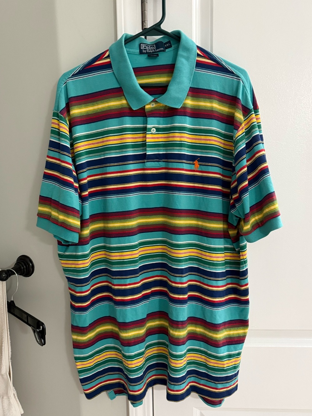 Polo by Ralph Lauren Teal Striped Polo with Multicolor Bands